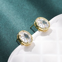 Brass Micro Pave Clear Cubic Zirconia Stud Earrings&nbsp;EJEW-C174-02E-G