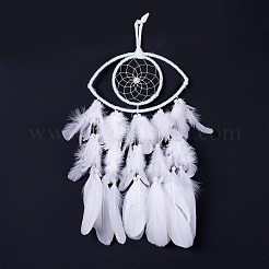 Handmade Eye Woven Net/Web with Feather Wall Hanging Decoration&nbsp;HJEW-K035-01