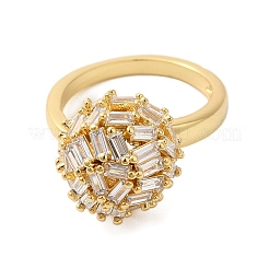 Round Brass Micro Pave Clear Cubic Zirconia Open Cuff Rings for Women&nbsp;RJEW-A046-17G