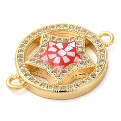 Rack Plating Brass Micro Pave Clear Cubic Zirconia Ring with Star Links Connector Charms&nbsp;KK-K385-086G
