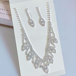 Leaf Brass Pave Clear Cubic Zirconia & Rhinestone Pendant Necklaces & Stud Earrings Sets&nbsp;FS-WG35E42-01