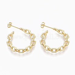 Semicircular Brass Cross Chain Stud Earrings&nbsp;EJEW-N015-02