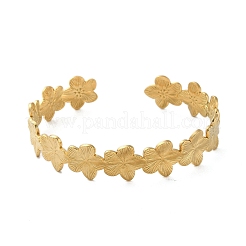 304 Stainless Steel Flower Open Cuff Bangles for Women&nbsp;BJEW-M316-01G