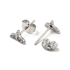 Rhinestone Whale Tail Shape Stud Earrings with 316 Surgical Stainless Steel Pins&nbsp;EJEW-A081-07P-02