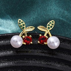 Cherry Brass Micro Pave Cubic Zirconia Stud Earrings&nbsp;EJEW-H158-08A-G