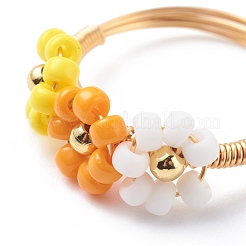 Glass Seed Braided Bead Flower Finger Rings&nbsp;RJEW-TA00054-03