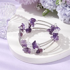 Natural Mixed Stone Chip & Glass & Brass Tube Beaded Bangles for Women&nbsp;BJEW-JB11265
