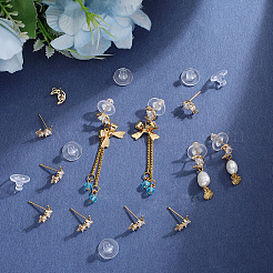 6 Pairs Brass Clear Cubic Zirconia Stud Earring Findings&nbsp;KK-BBC0019-05A