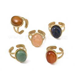 Natural Mixed Gemstone with 304 Stainless Steel Open Cuff Rings Set for Women&nbsp;RJEW-JR01115