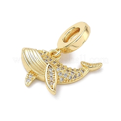 Brass Micro Pave Clear Cubic Zirconia Sea Animals European Dangle Charms&nbsp;X-KK-Z143-02G-05