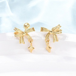 Bowknot with Star 925 Sterling Silver Stud Earrings&nbsp;EJEW-K317-10G