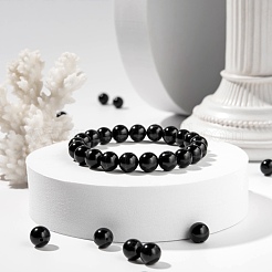 100Pcs 8mm Natural Black Stone(Natural Black Glass) Round Beads&nbsp;DIY-LS0002-15