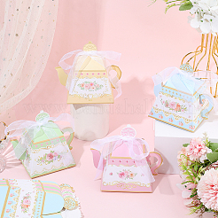 12Pcs 4 Colors Flower Printed 3D Teapot Shaped Paper Candy Gift Boxes with Ribbon&nbsp;DIY-SP0006-39