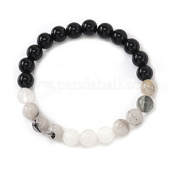 Natural White Jade & Synthetic Non-magnetic Hematite & Glass Round Beads Stretch for Men Women &nbsp;BP7184