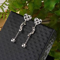 Enamel Checkerboard Heart & Twist & Cube Dangle Stud Earrings with Rhinestone&nbsp;JE1033A