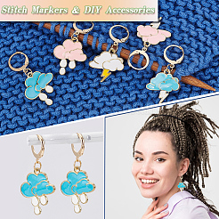 Alloy Enamel Cloud with Raindrop/Lightning Bolt Charm Locking Stitch Markers&nbsp;HJEW-PH01724
