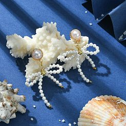 Natural Pearl Beaded Bowknot Dangle Stud Earrings&nbsp;EJEW-TA00321