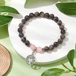 Natural Fluorescent Syenite Rock & Mashan Jade Round Bead Stretch Bracelets&nbsp;BJEW-JB11257-03