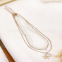3Pcs 3 Styles Starfish Zinc Alloy Pendant Necklaces&nbsp;NJEW-LP0007-37