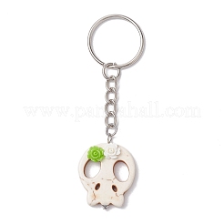 Skull Synthetic Turquoise & Flower Resin Keychain&nbsp;KEYC-JKC00844