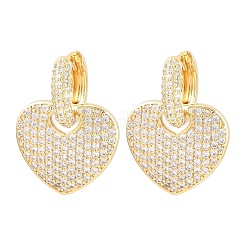 Brass Micro Pave Clear Cubic Zirconia Hoop Dangle Earrings&nbsp;EJEW-G471-30E-G