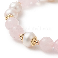 Natural Rose Quartz & Pearl Round Beaded Stretch Bracelet for Women&nbsp;BJEW-JB09246-03