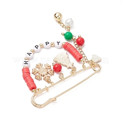 Christmas Themed Alloy Enamel & Acrylic & Polymer Clay Pendant Brooches&nbsp;JEWB-TA00023-01