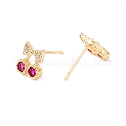 Fuchsia Cubic Zirconia Bowknot Stud Earrings&nbsp;EJEW-F282-39G
