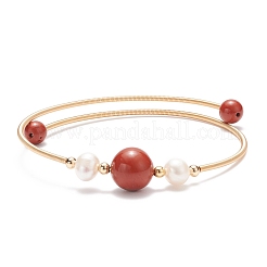Natural Gemstone & Pearl Round Beaded Bangle&nbsp;BJEW-JB08464