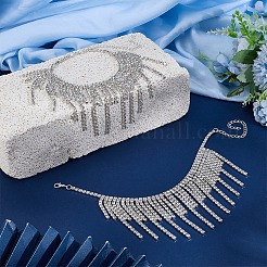 2Pcs Bohemian Brass Full Crystal Rhinestone Tassel Anklets for Women&nbsp;AJEW-PH0007-81S
