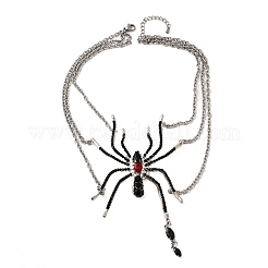 Alloy Jet Rhinestone Halloween Spider Pendant 3 Layer Choker Necklaces for Women&nbsp;NJEW-P336-01P