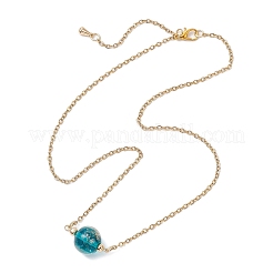 2Pcs 2 Colors Handmade Gold Sand Lampwork Round Pendant 304 Stainless Steel Cable Chain Necklaces&nbsp;NJEW-JN05376