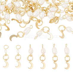 30Pcs 3 Styles Natural Cultured Freshwater Pearl & 201 Stainless Steel Moon Pendants&nbsp;PALLOY-TAC0317
