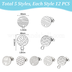 60Pcs 5 Style 304 Stainless Steel Stud Earring Findings&nbsp;STAS-UN0028-01