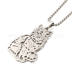 201 Stainless Steel Box Chain Hollow Cute Cat Pendant Necklaces&nbsp;NJEW-S003-09P