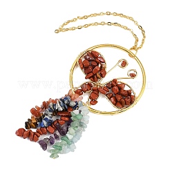 Butterfly Brass & Natural Red Jasper Pendant Decorations&nbsp;HJEW-Z007-04G-01