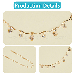 Ocean Iron Glass Rhinestone Shell Shape Tassel Waist Belly Body Chains for Women&nbsp;AJEW-WH20019-86