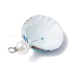 Dyed Natural Shell & Imitaiton Round White Pearl Pendants&nbsp;PALLOY-JF04443-02