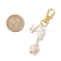 7Pcs Starfish & Sea Turtle Synthetic Turquoise & Natural White Mother of Pearl Shell Chip Pendant Decorations&nbsp;HJEW-JM03168