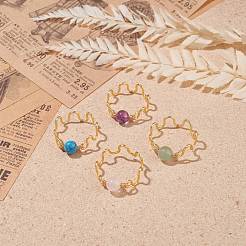 Gemstone Round Beaded Finger Ring&nbsp;RJEW-JR00442