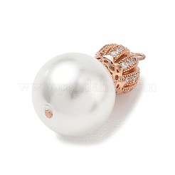 Brass Micro Pave Clear Cubic Zirconia and Creamy White Imitation Pearl Pendants&nbsp;KK-A300-13B-RG