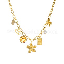 304 Stainless Steel Flower Heart Tree & Plastic Pearl & Resin Disc Multi-Charm Bib Necklaces for Women&nbsp;WG8B7B1-01