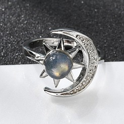 Natural Labradorite Finger Rings&nbsp;RJEW-E067-04P