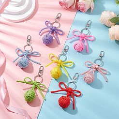 7Pcs Alloy Polyester Spandex Bowknot Ball Keychain&nbsp;KEYC-JKC01169
