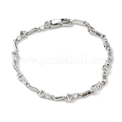 Brass Micro Pave Clear Cubic Zirconia Heart & Twist Link Chain Bracelets for Women&nbsp;BJEW-G764-06P