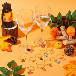 Autumn Theme Alloy Enamel with Glass Wine Glass Charms&nbsp;AJEW-SC0002-12