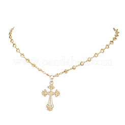 Alloy Cross Pendant Brass Heart Link Chain Necklaces for Women&nbsp;NJEW-JN05617