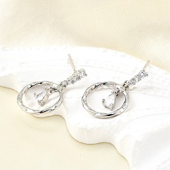Brass Micro Pave Clear Cubic Zirconia Dangle Stud Earrings&nbsp;EJEW-M103-05P
