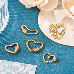 5Pcs 5 Style Brass Micro Pave Clear Cubic Zirconia Screw Carabiner Lock Charms&nbsp;ZIRC-TA0002-17
