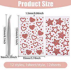 12Sheets 12 Styles Rhinestone Stickers Paper Sheets for Craft&nbsp;DIY-CA0007-52